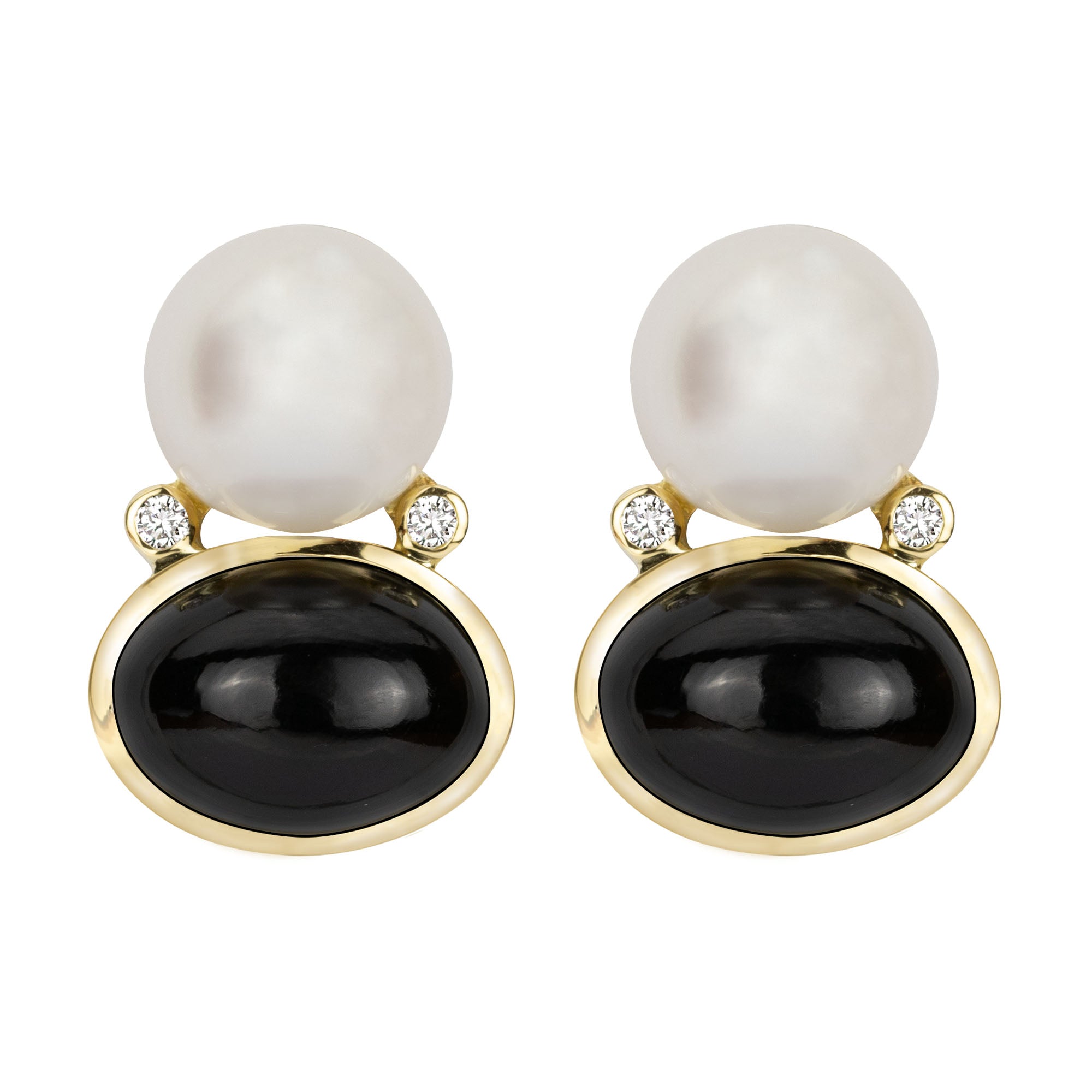 Earrings - South Sea Pearl, Black Onyx and Diamond | Singhvi Jewels