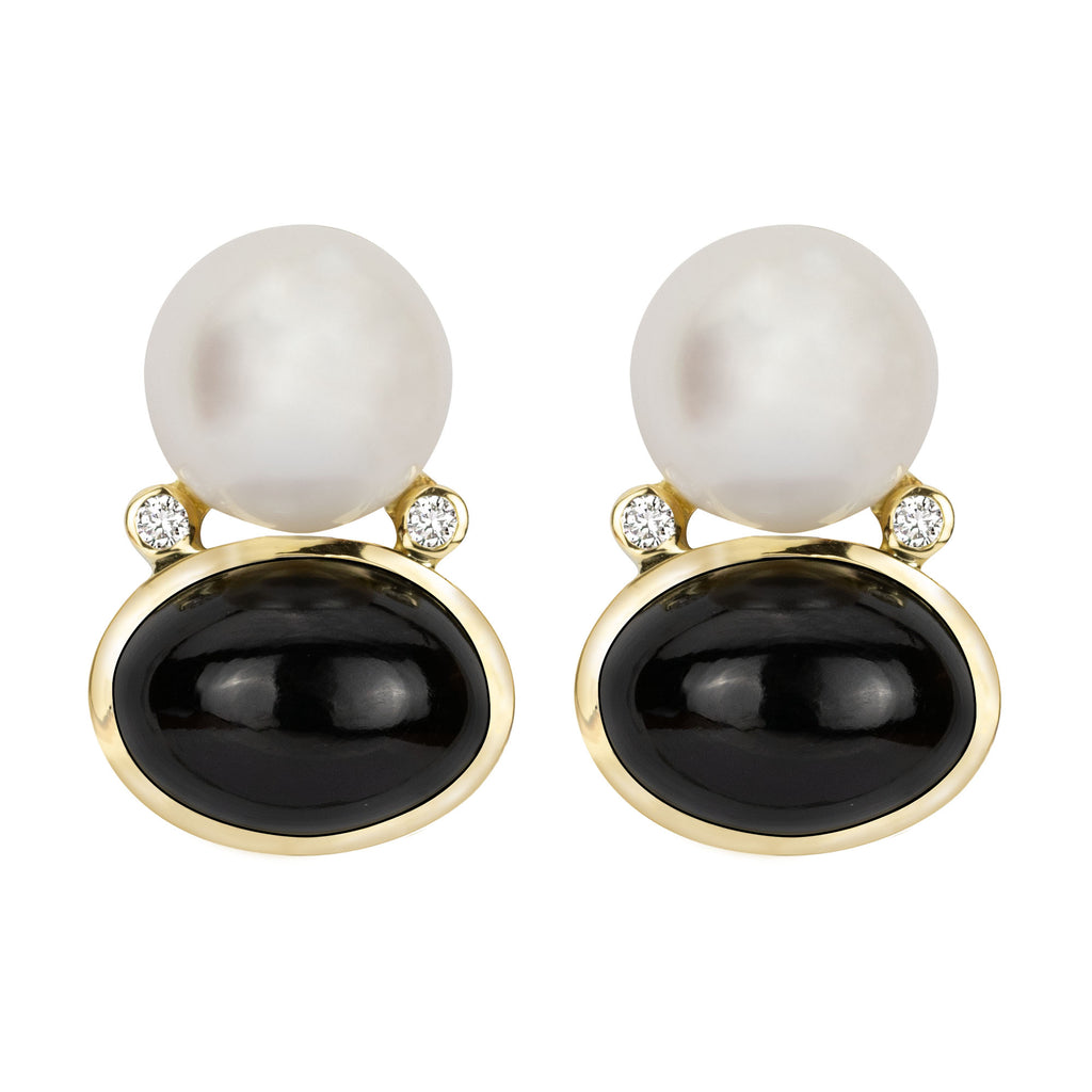 Earrings - South Sea Pearl, Black Onyx And Diamond