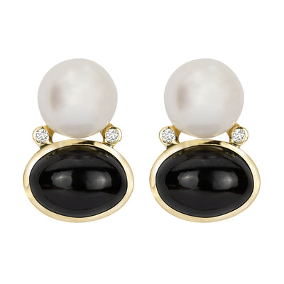 Earrings - South Sea Pearl, Black Onyx And Diamond