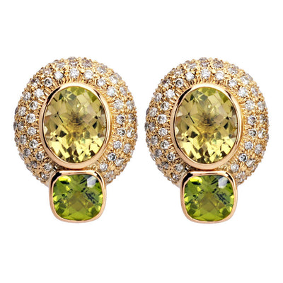 Earrings - Lemon Quartz, Peridot And Diamond (1377B)