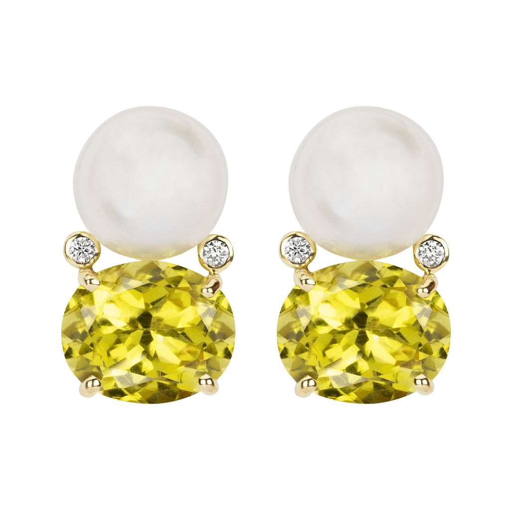 Earrings - South Sea Pearl, Lemon Quartz And Diamond