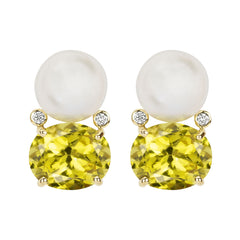 Earrings - South Sea Pearl, Lemon Quartz And Diamond