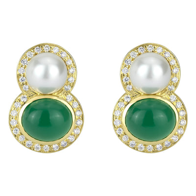 Earrings - South Sea Pearl, Green Onyx And Diamond (2303E)