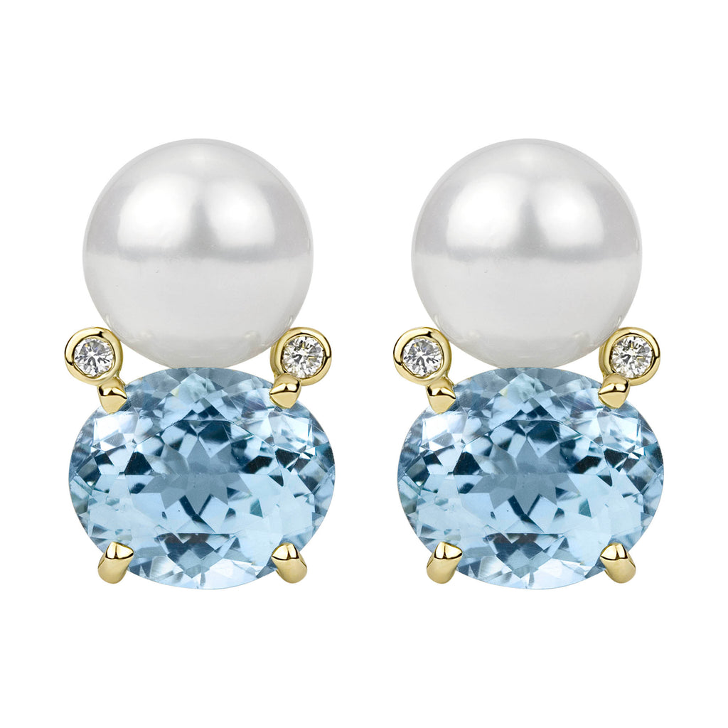 Earrings - South Seapearl , Blue Topaz And Diamond