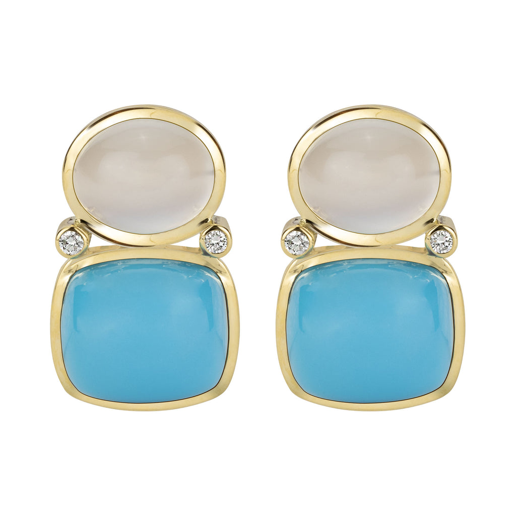 Earrings - Moonstone, Turquoise And Diamond