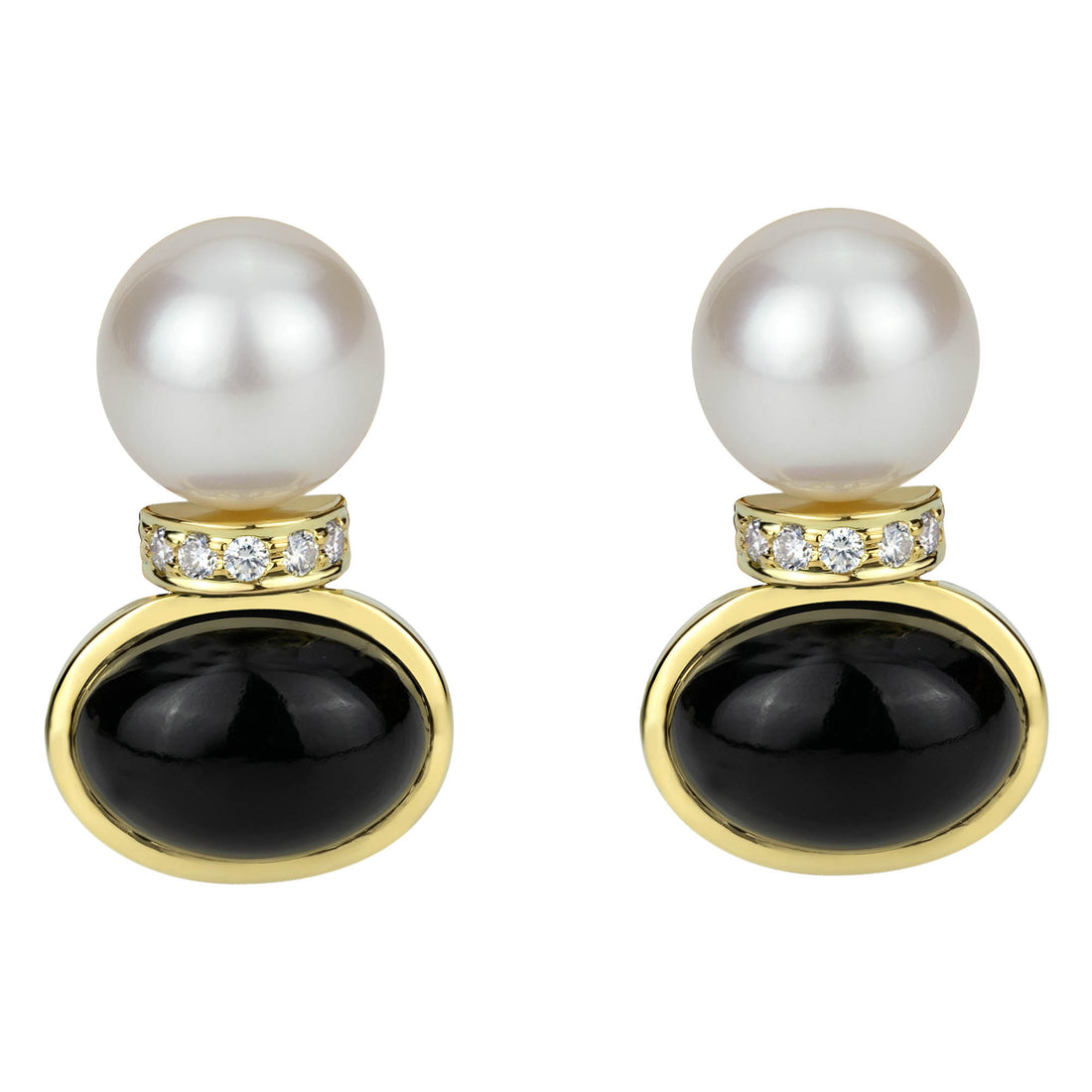 Earrings - South Sea Pearl, Black Onyx and Diamond | Singhvi Jewels