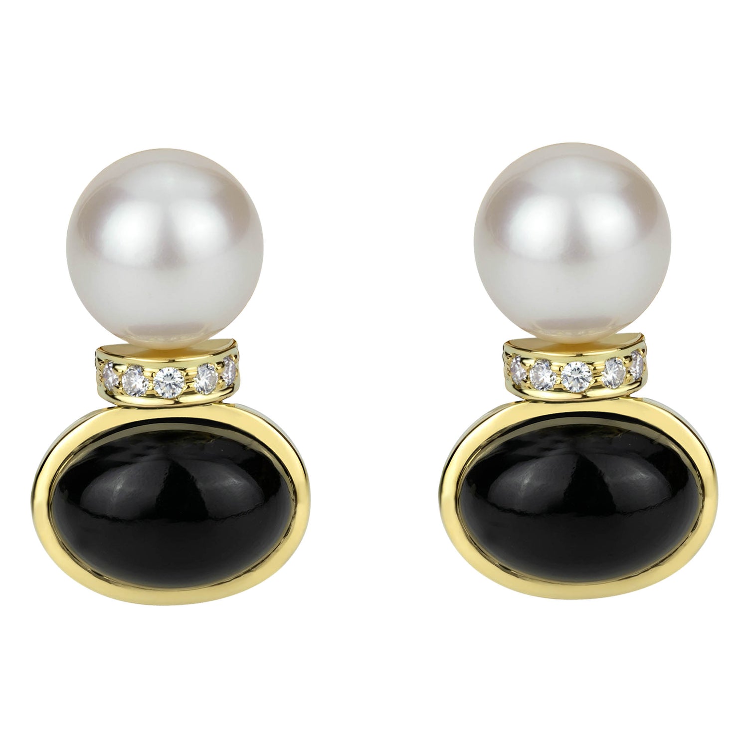 Earrings - South Sea Pearl, Black Onyx And Diamond (2302A) | Singhvi Jewels