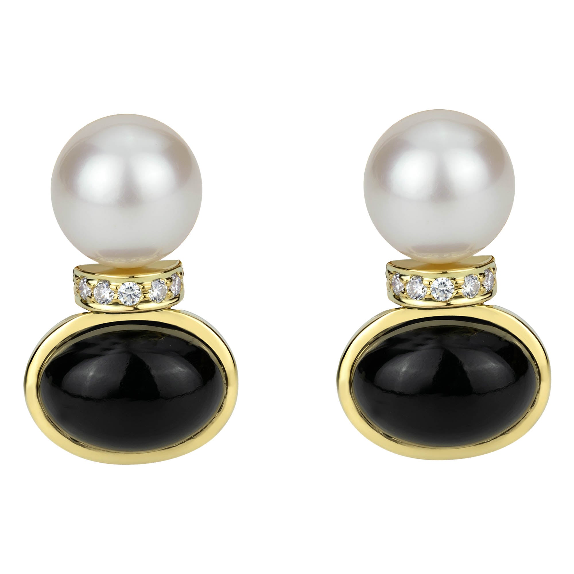 Earrings - South Sea Pearl, Black Onyx And Diamond (2302A) | Singhvi Jewels