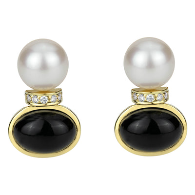 Earrings - South Sea Pearl, Black Onyx And Diamond (2302A)