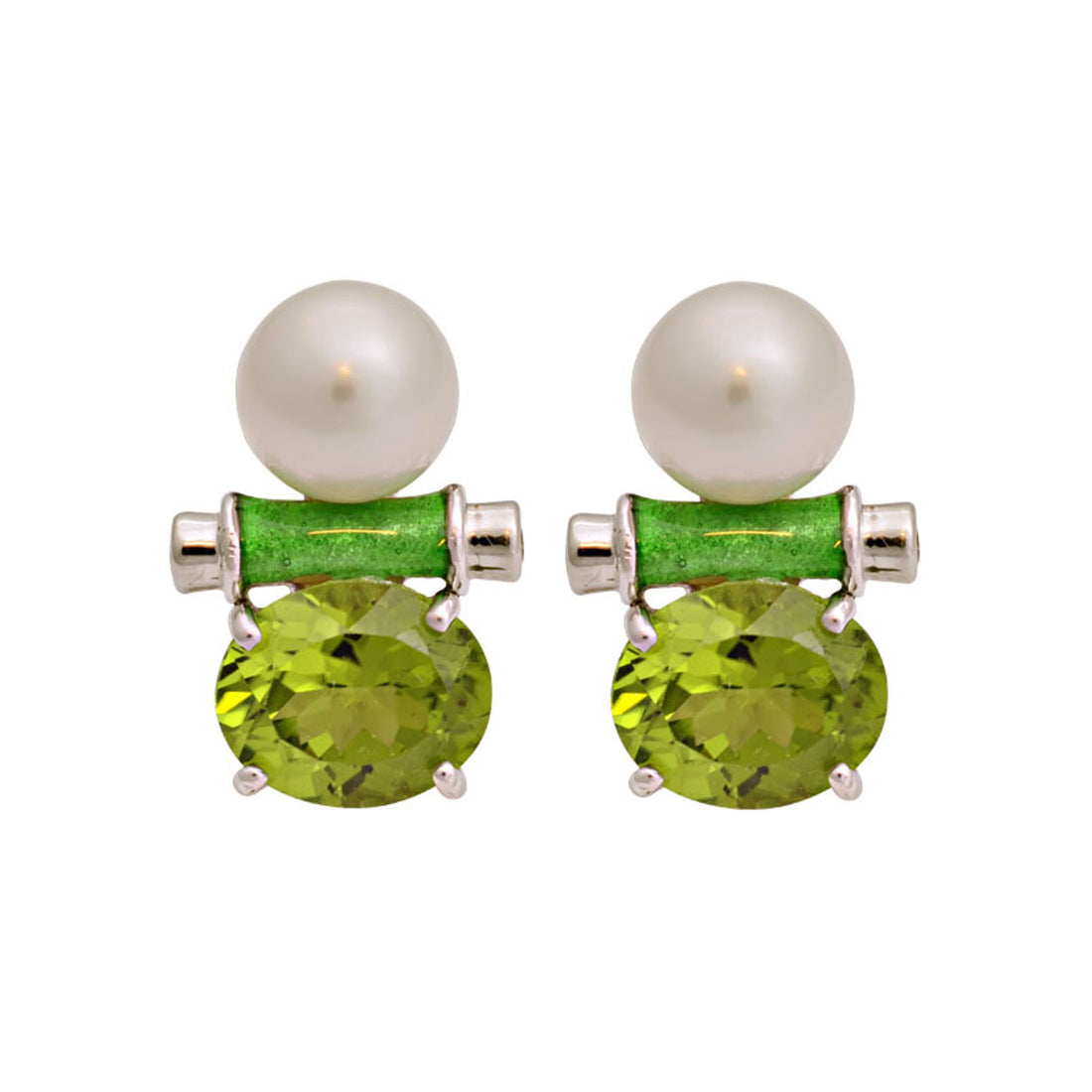 Earrings - Peridot, South Sea Pearl and Diamond (Enamel) | Singhvi Jewels