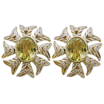 Earrings - Lemon Quartz And Diamond