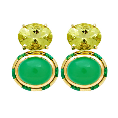 Earrings - Lemon Quartz And Chrysoprase (Enamel)