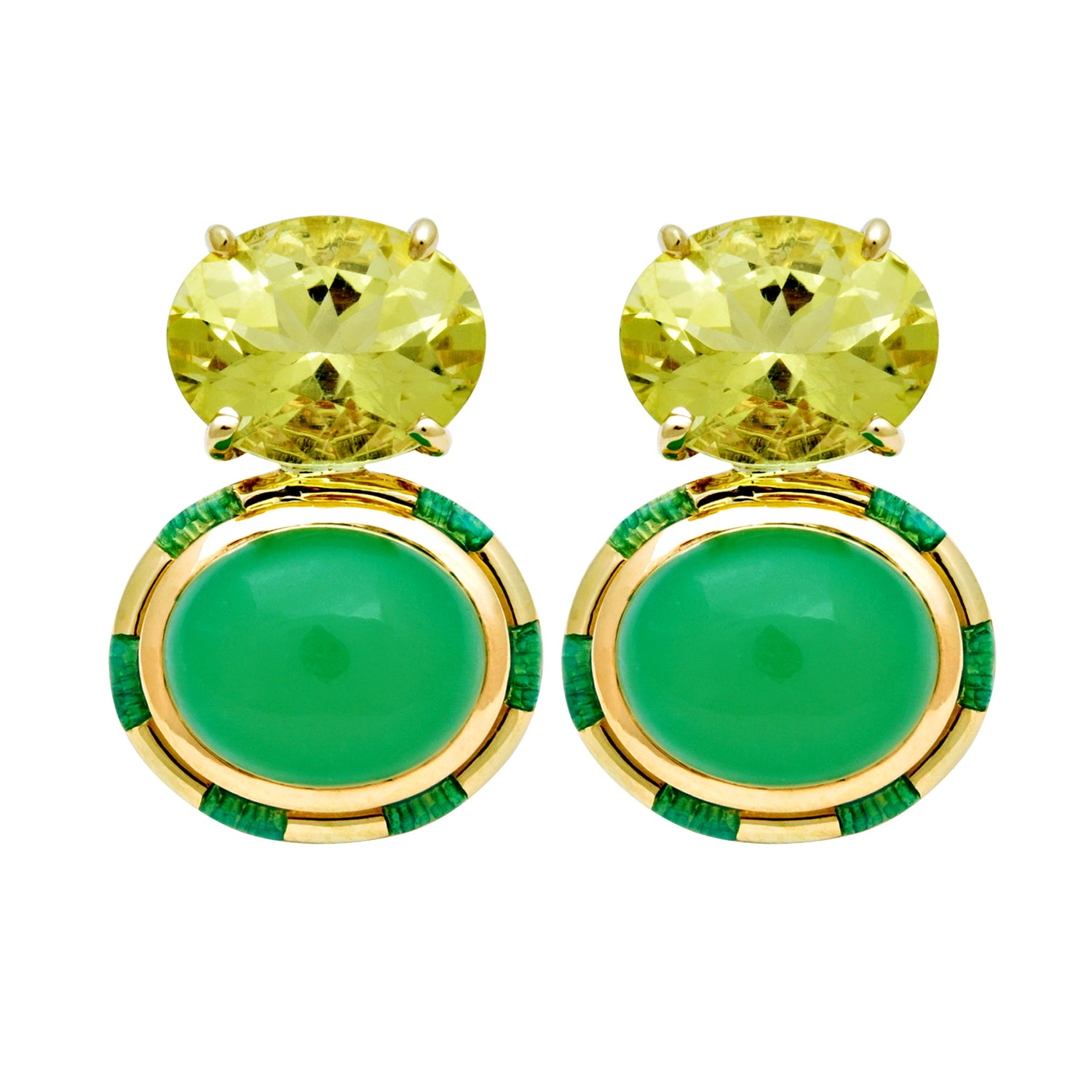 Earrings- Lemon Quartz And Chrysoprase (enamel) (2032H) | Singhvi Jewels