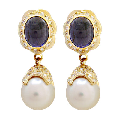 Earrings- Iolite, S.S. Pearl And Diamond (1998C)