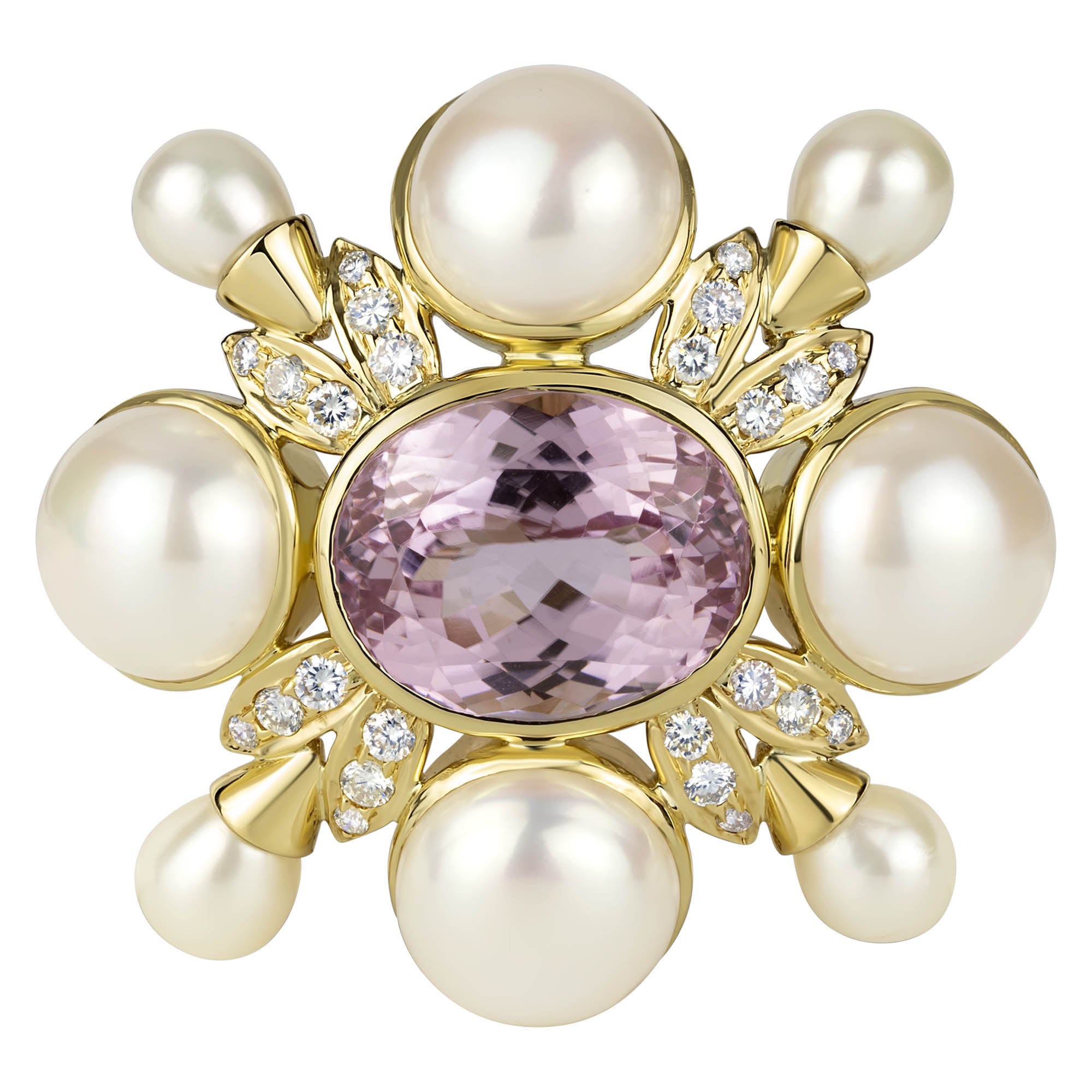 Brooch- Kunzite, Pearl And Diamond (1220A) | Singhvi Jewels