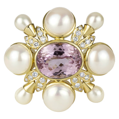 Brooch- Kunzite, Pearl And Diamond (1220A)