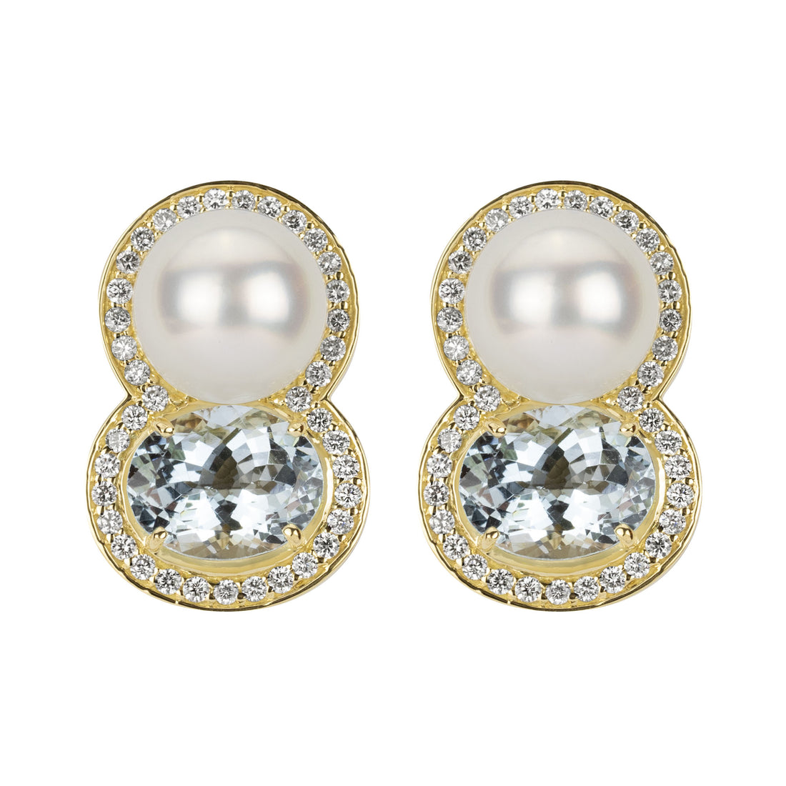 Earrings - South Sea Pearl, Aquamarine and Diamond | Singhvi Jewels