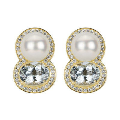 Earrings - South Sea Pearl, Aquamarine And Diamond