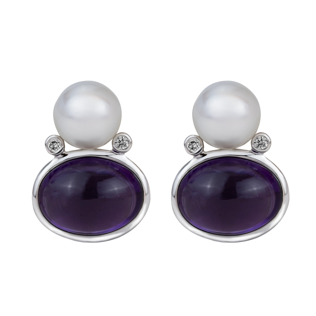 Earrings - Southsea Pearl, Amethyst And Diamond