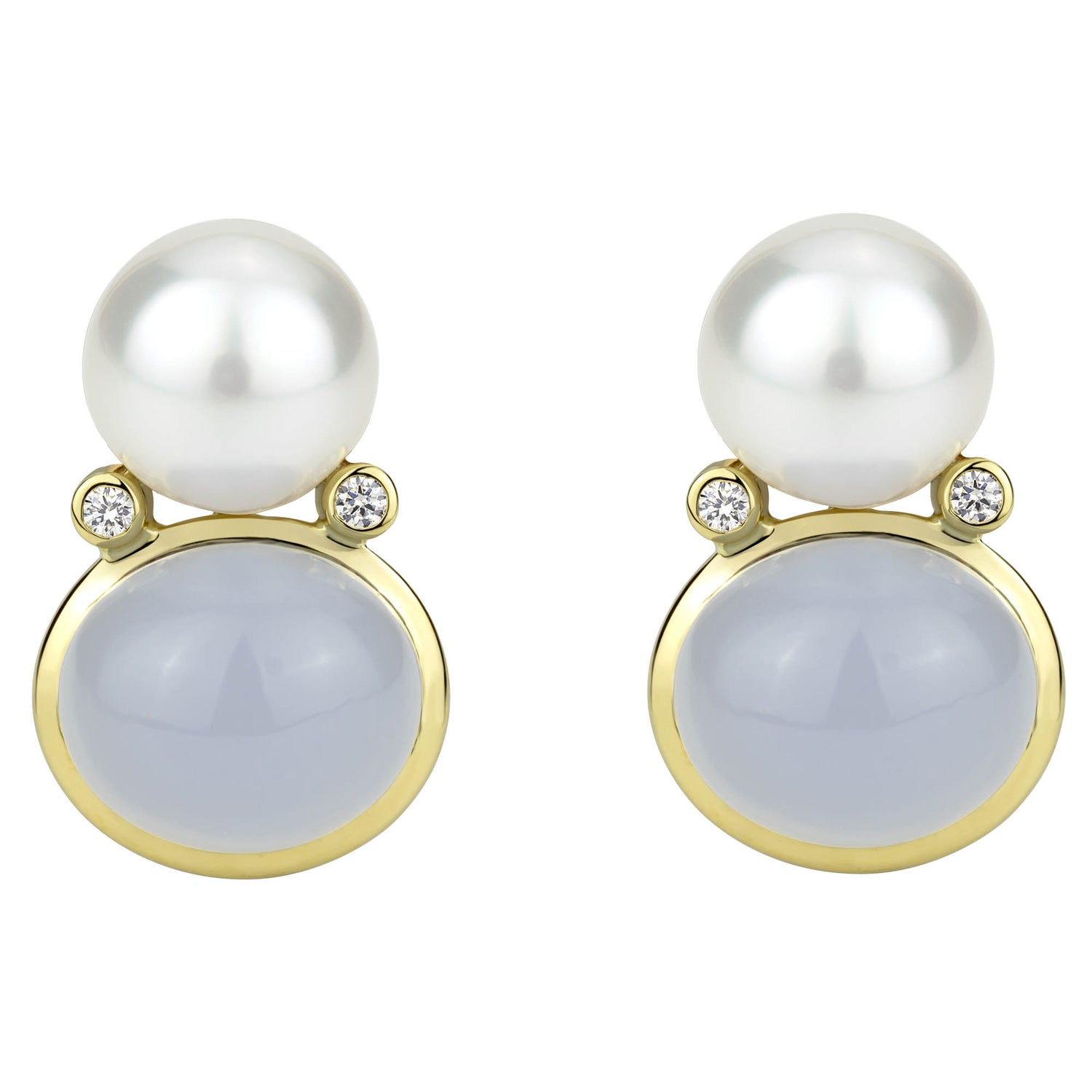 Earrings - South Sea Pearl, Chalcedony And Diamond | Singhvi Jewels