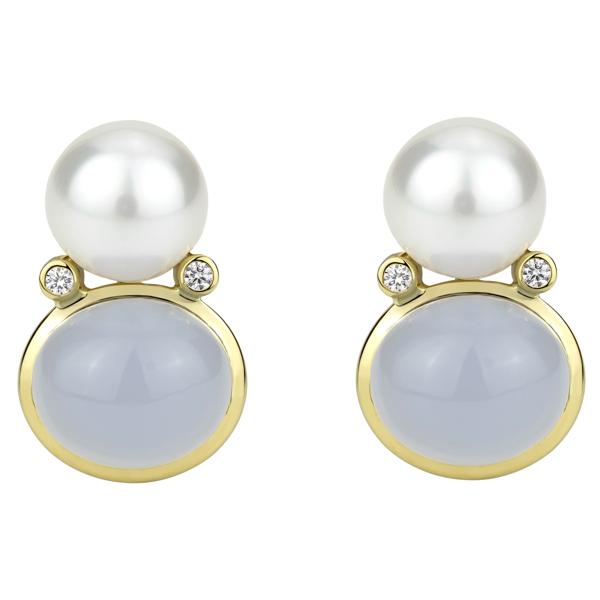 Earrings - South Sea Pearl, Chalcedony And Diamond (2300F) | Singhvi Jewels