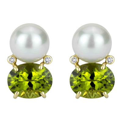 Earrings - South Sea Pearl, Peridot And Diamond