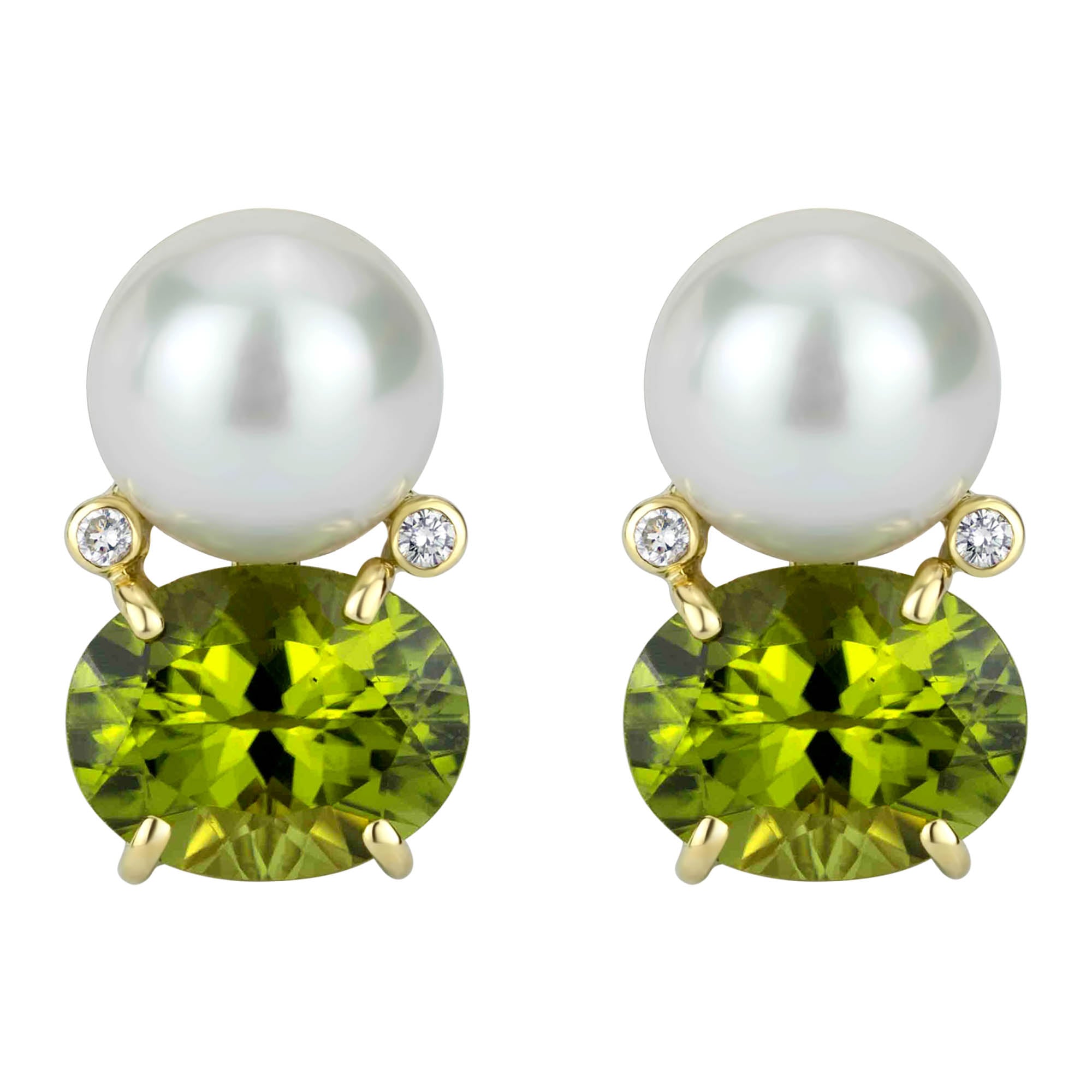 Earrings - South Sea Pearl, Peridot And Diamond (2309C) | Singhvi Jewels