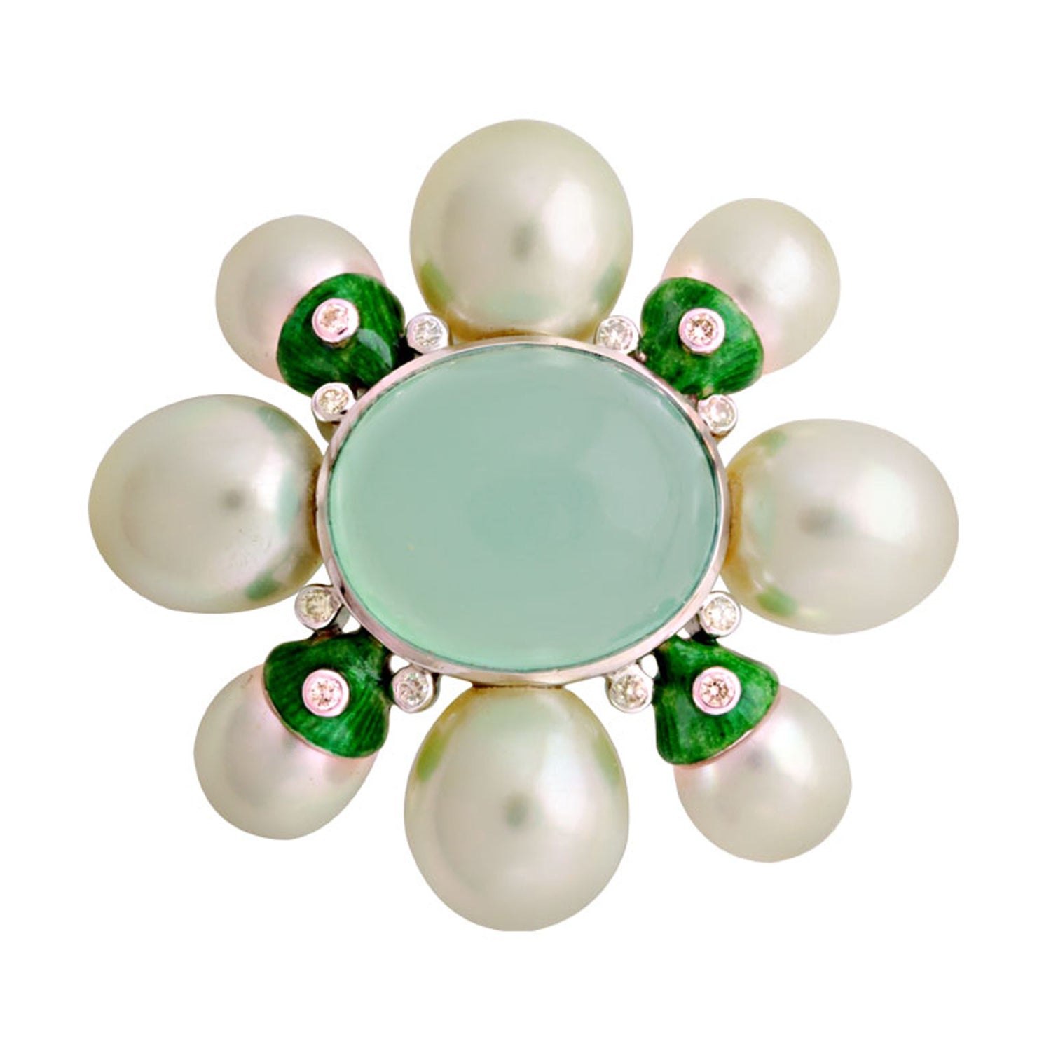 Brooch- Chalcedony, South Sea Pearl And Diamond (Enamel) (95ES) | Singhvi Jewels