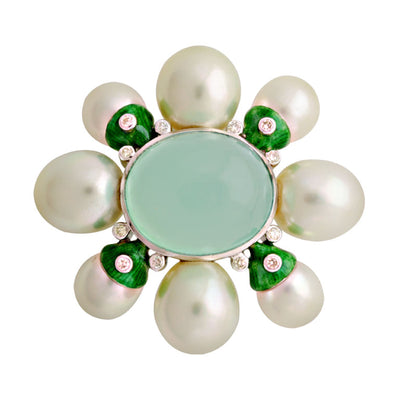 Brooch - Chalcedony, South Sea Pearl And Diamond (Enamel) (95ES)