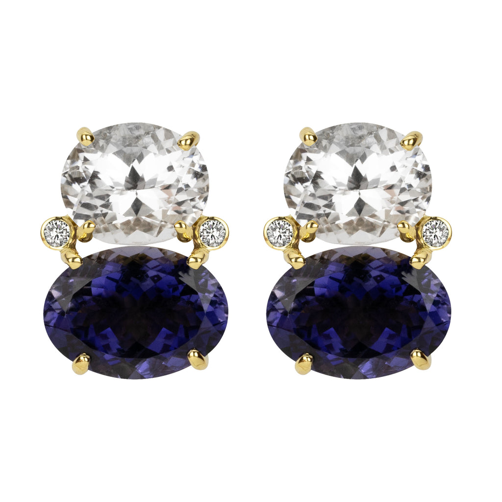 Earrings - Crystal, Iolite And Diamond