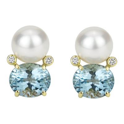 Earrings - South Sea Pearl, Blue Topaz And Diamond (2302B)