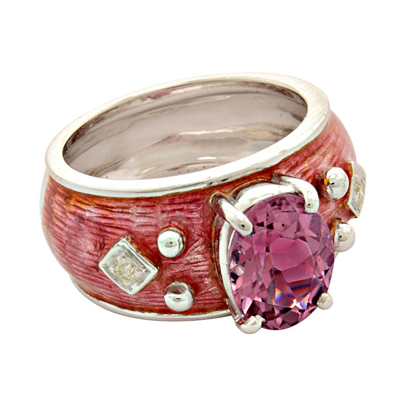 Ring- Pink Tourmaline And Diamond (enamel) (91HS) | Singhvi Jewels