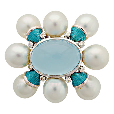Brooch - Chalcedony, South Sea Pearl And Diamond (Enamel) (92FS)