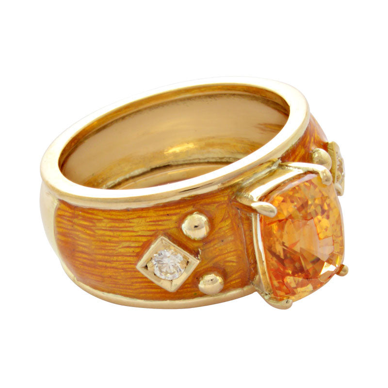 Ring - Yellow Sapphire &amp; Diamond (enamel) (1913G) | Singhvi Jewels