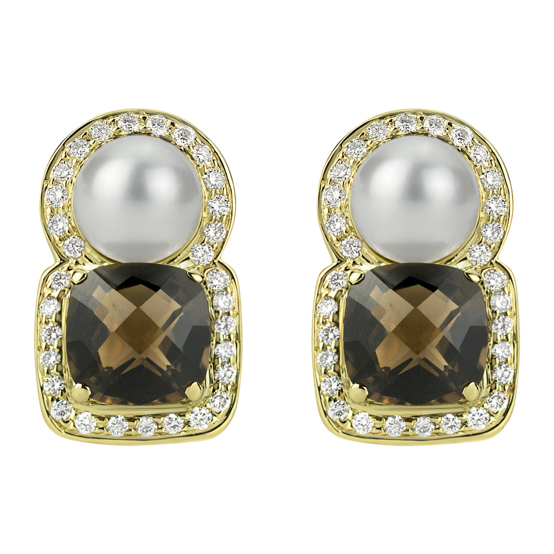 Earrings - South Sea Pearl, Smoky Quartz and Diamond | Singhvi Jewels