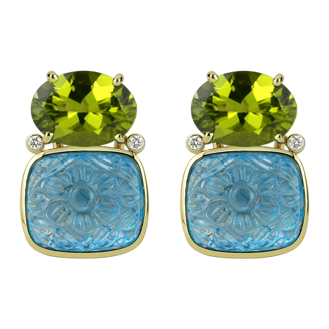 Earrings - Peridot , Blue Topaz and Diamond | Singhvi Jewels