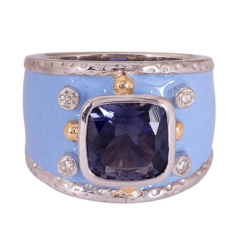 Repair - Ring Iolite and Diamond with Enamel (24QM)