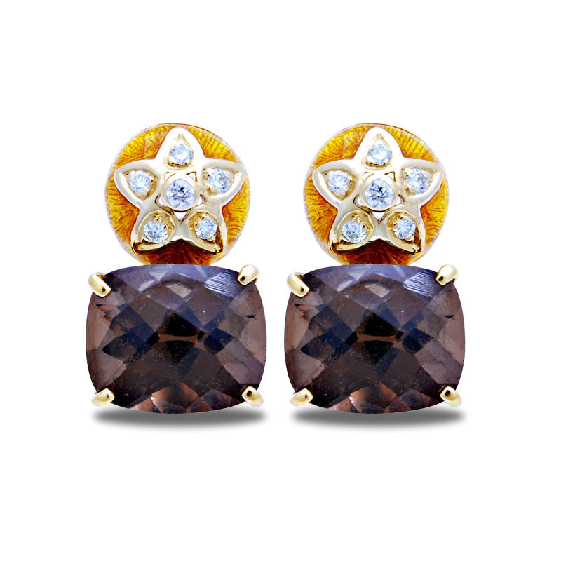 Repair - Earrings-Smokey Quartz and Diamond (Enamel) (2034F)