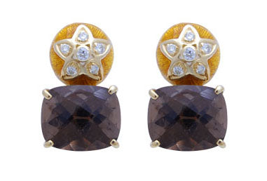 Repair - Earrings - Smokey Quartz and Diamond (Enamel) (2034F) | Singhvi Jewels