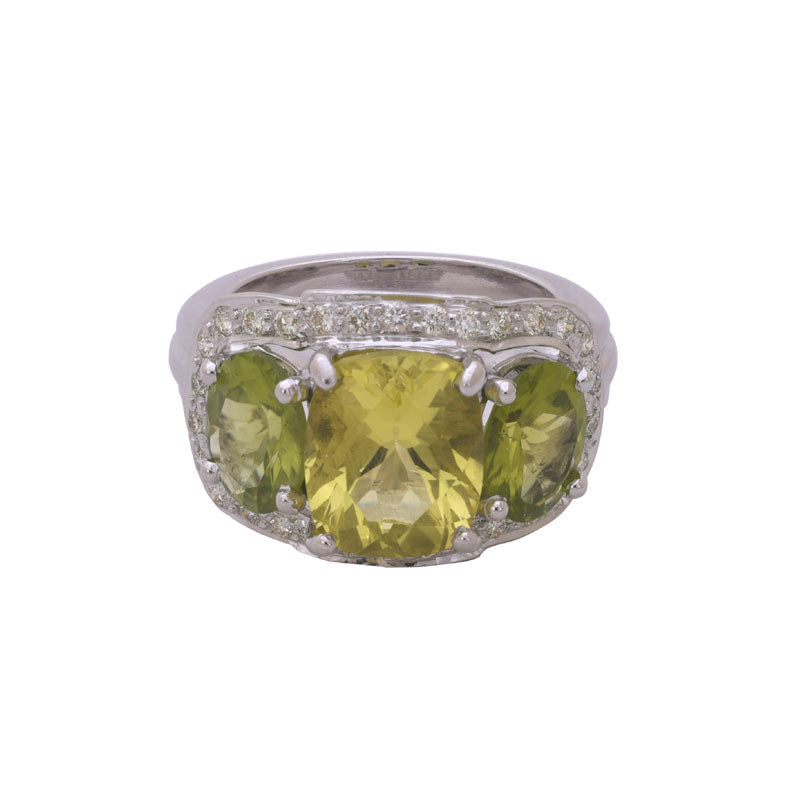 Repair - Ring - Lemon Quartz, Peridot and Diamond in Silver (244FS) | Singhvi Jewels
