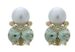 Repair - Earrings - Green Quartz and Pearl with Diamonds (2028F)