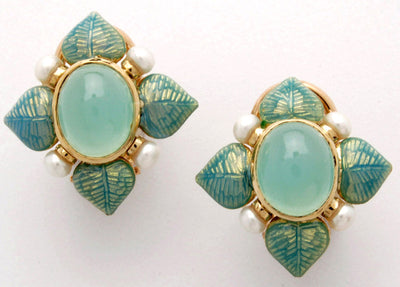 Repair - Earrings - Chalcedony and Pearl (Enamel) (1179F)