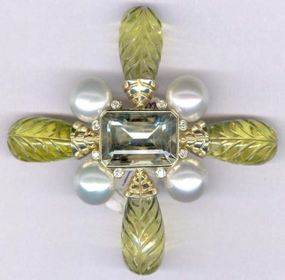 Repair - Brooch - Green Quartz, Lemon Quartz, Pearl and Diamond (1840E)